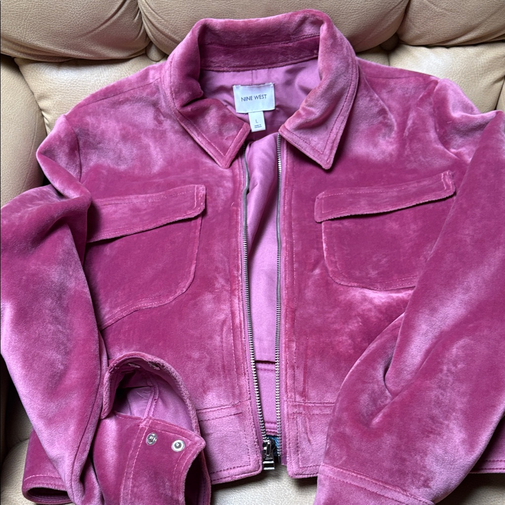 Nine West Rose Pink Velvet Zip Jacket
